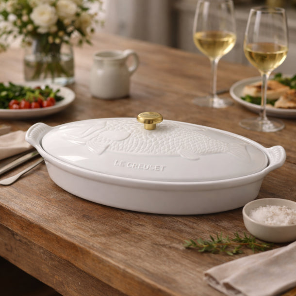 Travessa Peixe de Cerâmica Branco teste